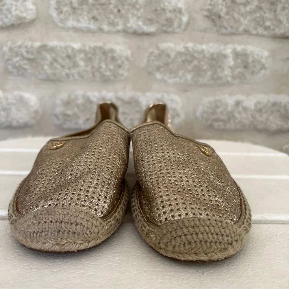 Michael Kors Kendrick espadrilles flats gold leather perforated metallic 8.5
